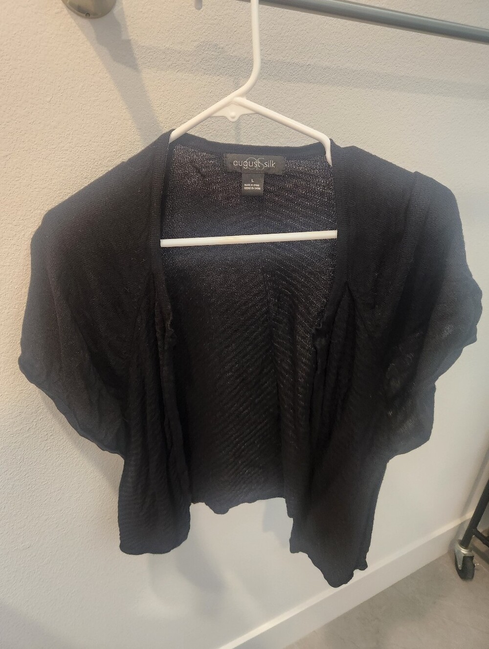August Silk Black Short Sleeves Sweater Cardigan Size Large